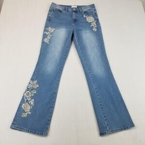 Nicole Miller Jeans Womens 6 Soho High Rise Bootcut Floral Embroidered Denim